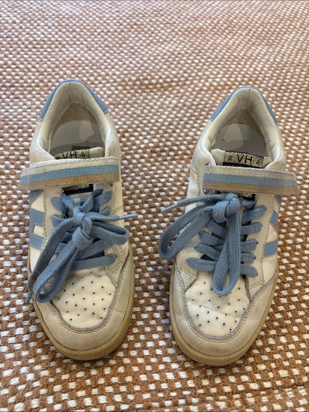 Vintage Havana White and Light Blue Kids Sneakers with Hook-and-Loop Strap